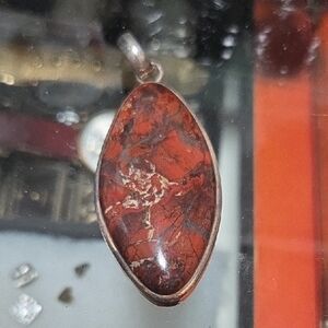 Red Jasper Marquise Pendant Necklace - Handcrafted Silver